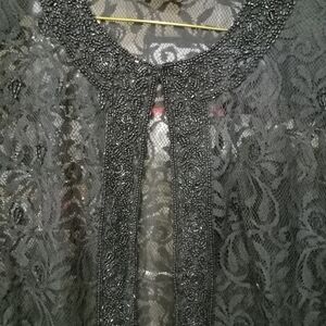 Vintage Black Fully Beaded front & back on chiffon Jacket Sz S